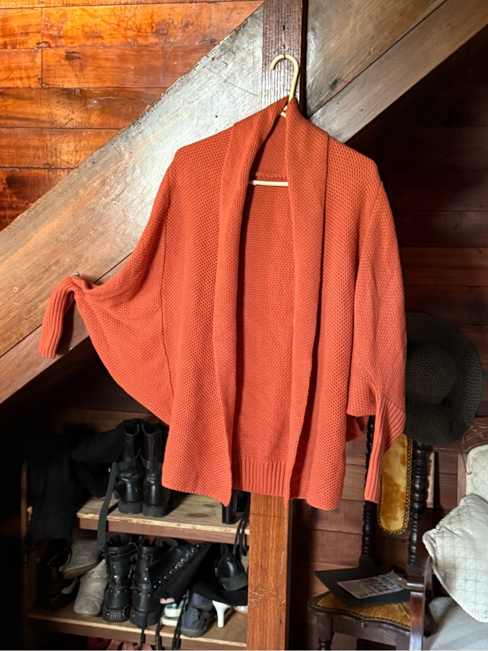 Women's Open Front Rust Orange Knit Sweater Cardigan